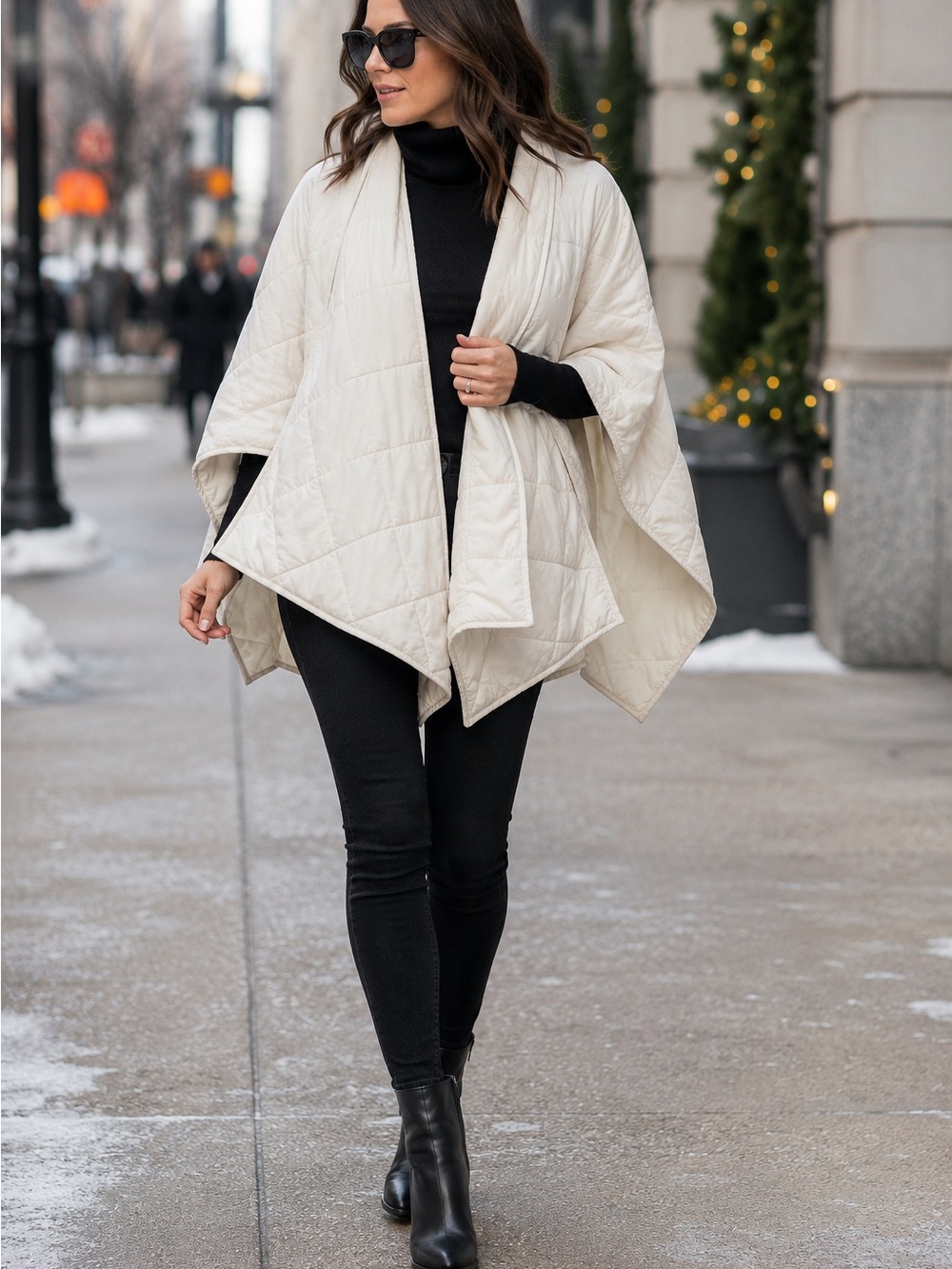 Parasuco Diamond Quilted Wrap Cape Poncho - Off-White